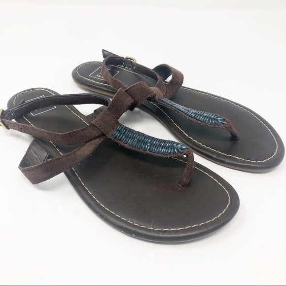 Gap Brown Suede With Blue Beaded Detail Sandal 7 - Picture 1 of 6